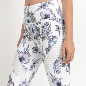 Highwaist Blue Hibiscus Moto Mesh Leggings